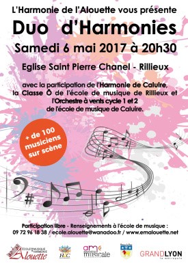 Concert « Duo d’Harmonies » avec l’Harmonie de Rillieux le samedi 6 mai 2017 à 20 heures 30