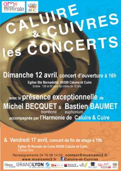 Concert d’ouverture du stage « Caluire et Cuivres » le dimanche 12 avril à 16 heures